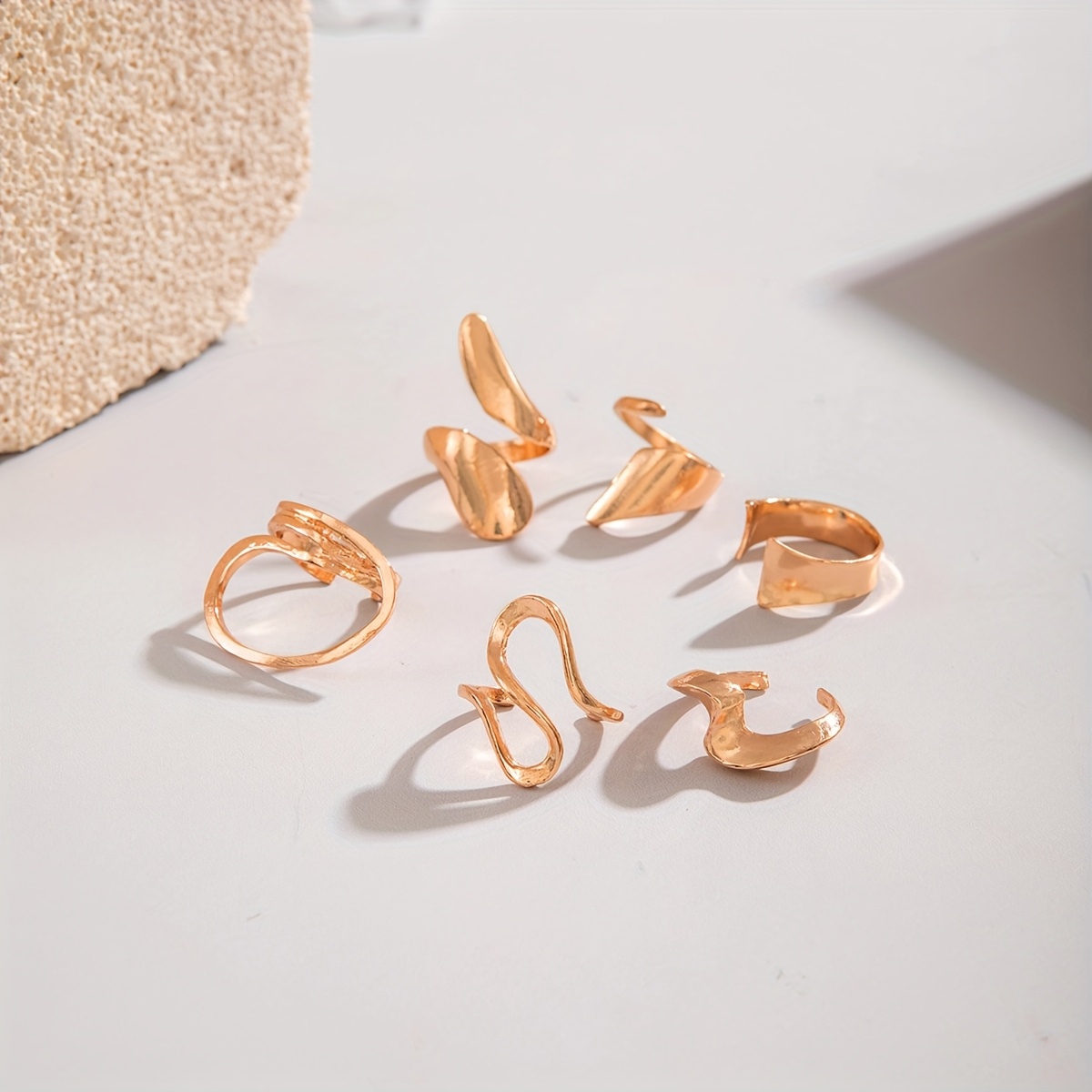 6pcs Hip Hop Style Adjustable Rings Geometric & Abstract Designs